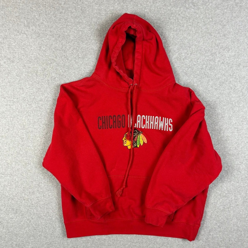 Chicago Blackhawks NHL Hoodie Mens XL Red Pullover Sweatshirt Logo Graphic‎